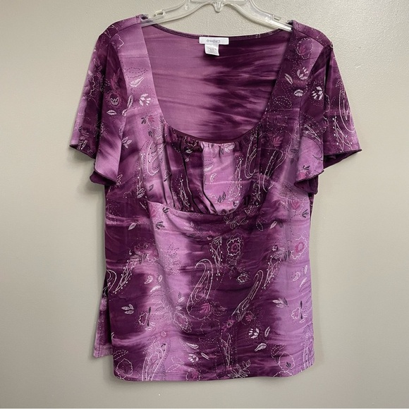 Y2K Fairycore babydoll  Flutter Top purple paisley 1X - Picture 2 of 9